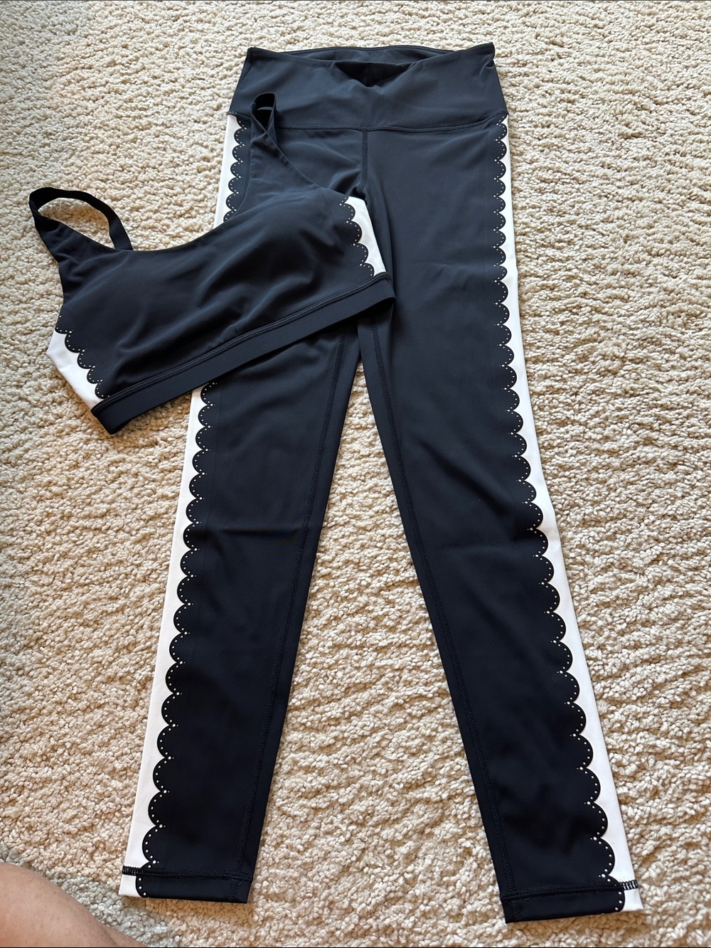Mono B Black & White Scallop-Trim Leggings with Matching Sports Bra